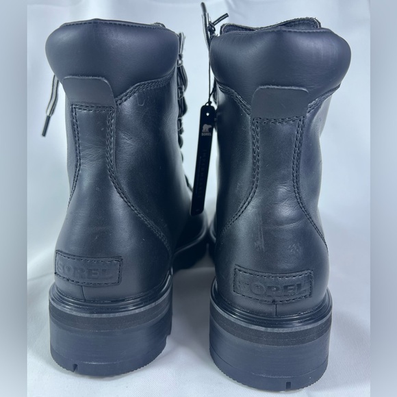 SOREL Lennox Leather Lace STKD Boot in Black Sea Salt NWT NO BOX Size:10 Women’s - Picture 12 of 15